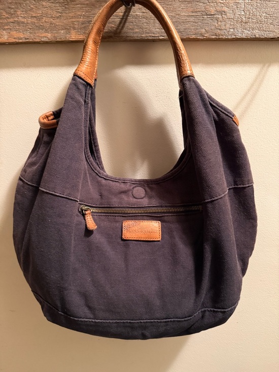 Handbags - LL Bean Canvas Hobo Shoulder Bag with Leather Trim - Navy